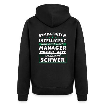 Sympathisch und intelligent - Manager Edition - Unisex Premium Bio Zip Hoodie - Schwarz - Hinten - Nico (187cm)