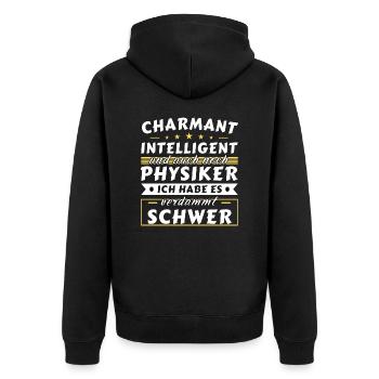 Charmant und intelligent - Physiker Edition - Unisex Premium Bio Zip Hoodie - Schwarz - Hinten - Nico (187cm)