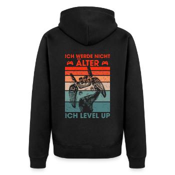 Ich werde nicht älter ich level up Gamer - Unisex Premium Bio Zip Hoodie - Schwarz - Hinten - Nico (187cm)