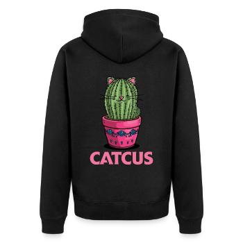 Catcus Katze und Kaktus mexikanischer Kaktus - Unisex Premium Bio Zip Hoodie - Schwarz - Hinten - Nico (187cm)