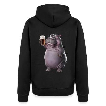 Nilpferd Bier - Unisex Premium Bio Zip Hoodie - Schwarz - Hinten - Nico (187cm)