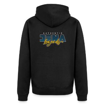 Jena Authentic Legends - Unisex Premium Bio Zip Hoodie - Schwarz - Hinten - Nico (187cm)