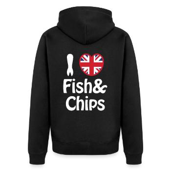 I Heart [Love] Fish & Chips - Unisex Premium Organic Zip Hoodie - black - Back - Nico (187cm)