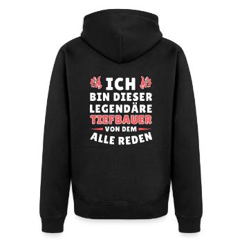 Ich bin dieser legendäre Tiefbauer - Unisex Premium Bio Zip Hoodie - Schwarz - Hinten - Nico (187cm)