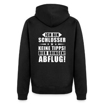 Ich bin Schlosser - Keine Tipps! Bier bringen! - Unisex Premium Bio Zip Hoodie - Schwarz - Hinten - Nico (187cm)