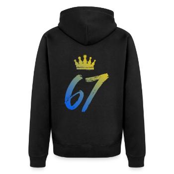 67 Zahl Krone - Unisex Premium Bio Zip Hoodie - Schwarz - Hinten - Nico (187cm)
