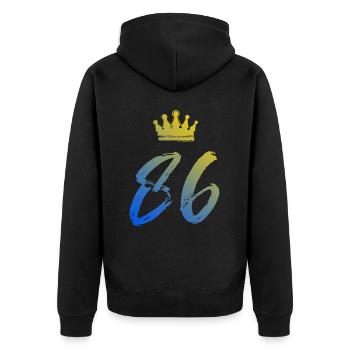 86 Zahl Krone - Unisex Premium Bio Zip Hoodie - Schwarz - Hinten - Nico (187cm)