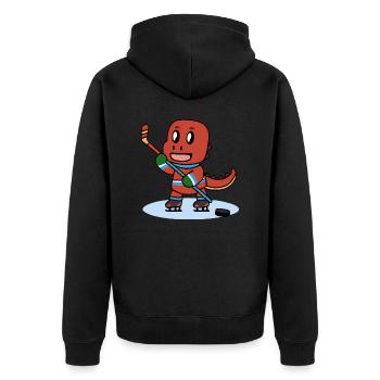 Eishockey Dino Trex - Unisex Premium Bio Zip Hoodie - Schwarz - Hinten - Nico (187cm)