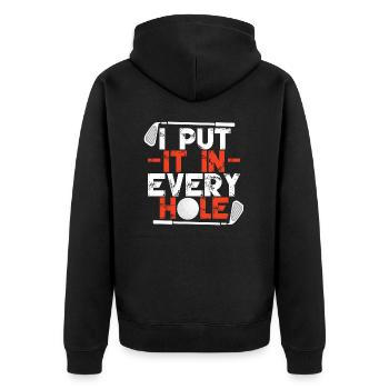 I Put It In Every Hole - Unisex Premium Organic Zip Hoodie - black - Back - Nico (187cm)