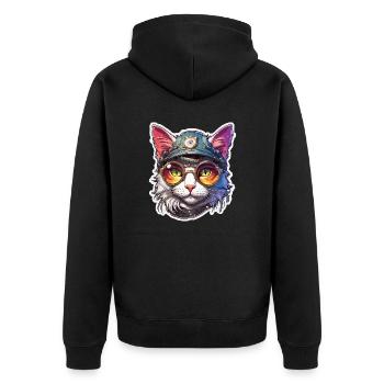 Cool Cat / Funny / Animal / Pet / Crazy - Unisex Premium Organic Zip Hoodie - black - Back - Nico (187cm)