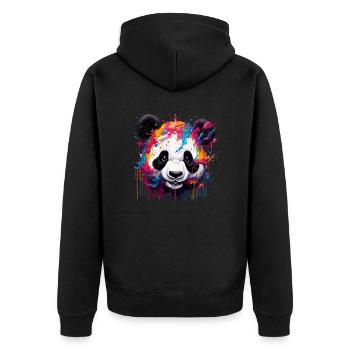 Panda / Tier / Zoo / Bambus / Wild / Kindlich - Unisex Premium Bio Zip Hoodie - Schwarz - Hinten - Nico (187cm)
