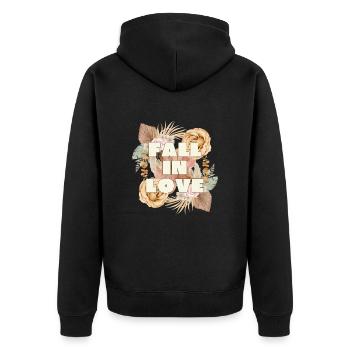 FALL IN LOVE - Romantisches Vintage Design - Unisex Premium Bio Zip Hoodie - Schwarz - Hinten - Nico (187cm)