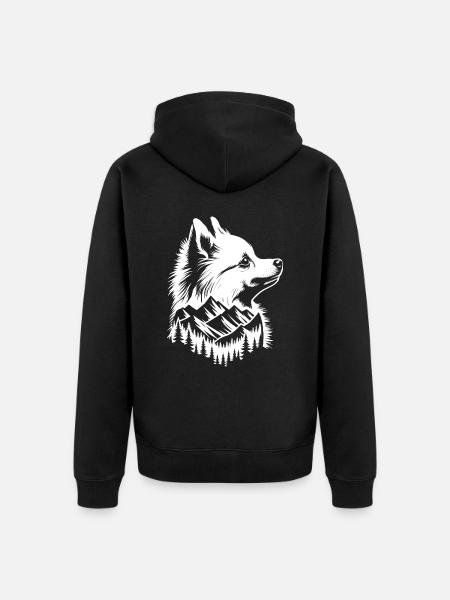Pomeranian Dog Mountain - Unisex Premium Organic Zip Hoodie - black