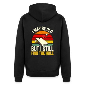 Humor Mann Cornhole Spieler - Unisex Premium Bio Zip Hoodie - Schwarz - Hinten - Nico (187cm)