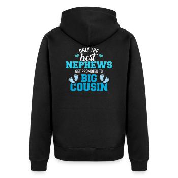 Großer Cousin - Unisex Premium Bio Zip Hoodie - Schwarz - Hinten - Nico (187cm)