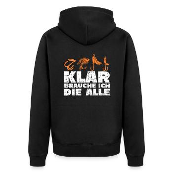 Angler Anglerin lustiger Spruch - Unisex Premium Bio Zip Hoodie - Schwarz - Hinten - Nico (187cm)