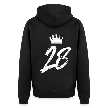 28 Zahl Krone - Unisex Premium Bio Zip Hoodie - Schwarz - Hinten - Nico (187cm)
