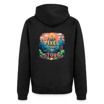 Every Pixel Tells a Story - Retro Gaming - Unisex Premium Organic Zip Hoodie - black - Back - Nico (187cm)