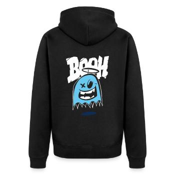 Funny Halloween Tee - Unisex Premium Organic Zip Hoodie - black - Back - Nico (187cm)