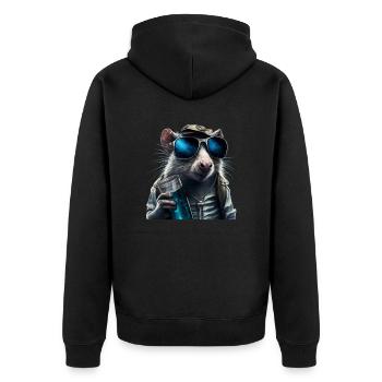 Eine Ratte mit Gläsern und einem mysteriösen Getränk - Unisex Premium Bio Zip Hoodie - Schwarz - Hinten - Nico (187cm)