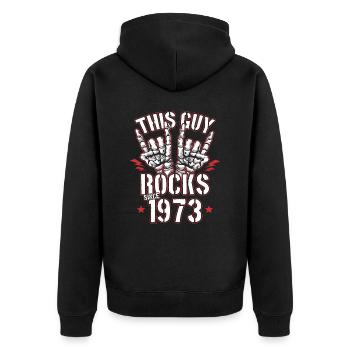 Dieser Kerl rockt seit 1973 Jahrgang Geburtstag - Unisex Premium Bio Zip Hoodie - Schwarz - Hinten - Nico (187cm)