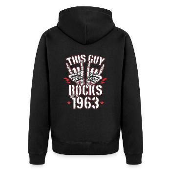 This guy has been rocking since 1963 vintage birthday - Unisex Premium Organic Zip Hoodie - black - Back - Nico (187cm)