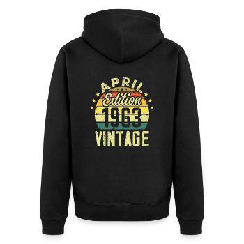 Jahrgang April 1963 - 1963 Geburtstagsgeschenk - Unisex Premium Bio Zip Hoodie - Schwarz - Hinten - Nico (187cm)