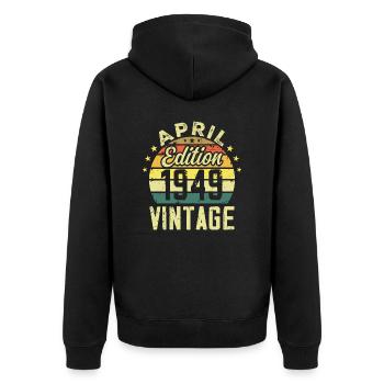 Millésime Avril 1949 - Cadeau Anniversaire 1949 - Veste à capuche bio Premium Unisexe - noir - Dos - Nico (187cm)