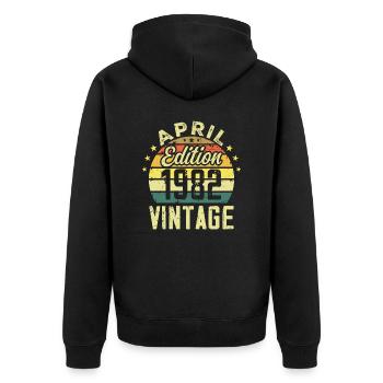 Millésime Avril 1982 - Cadeau Anniversaire 1982 - Veste à capuche bio Premium Unisexe - noir - Dos - Nico (187cm)