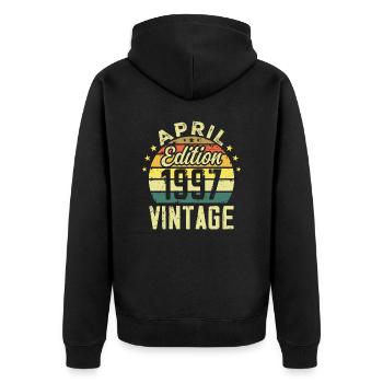 Millésime Avril 1997 - Cadeau Anniversaire 1997 - Veste à capuche bio Premium Unisexe - noir - Dos - Nico (187cm)