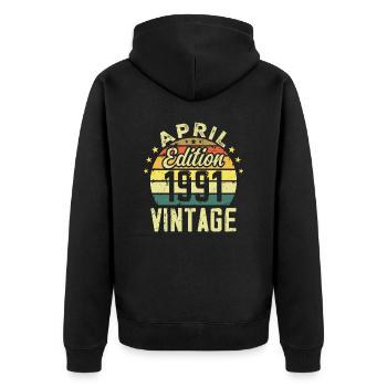 Millésime Avril 1991 - Cadeau Anniversaire 1991 - Veste à capuche bio Premium Unisexe - noir - Dos - Nico (187cm)