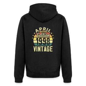 Jahrgang April 1998 - 1998 Jubiläumsgeschenk - Unisex Premium Bio Zip Hoodie - Schwarz - Hinten - Nico (187cm)
