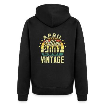 Jahrgang April 2007 - Jubiläumsgeschenk 2007 - Unisex Premium Bio Zip Hoodie - Schwarz - Hinten - Nico (187cm)