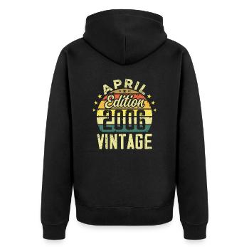 Jahrgang April 2006 - Jubiläumsgeschenk 2006 - Unisex Premium Bio Zip Hoodie - Schwarz - Hinten - Nico (187cm)