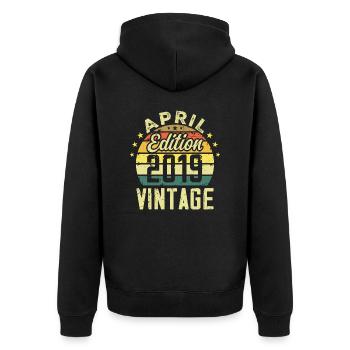 Jahrgang April 2019 – Geburtstagsgeschenk 2019 - Unisex Premium Bio Zip Hoodie - Schwarz - Hinten - Nico (187cm)