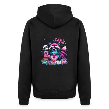 Donut Care Waschbär – Süß & Egalhaltung - Unisex Premium Bio Zip Hoodie - Schwarz - Hinten - Nico (187cm)