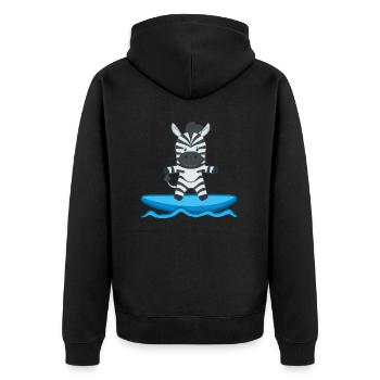 Zebra surfing - Unisex Premium Organic Zip Hoodie - black - Back - Nico (187cm)