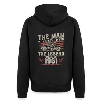 1961 Vintage homme mythe légende moto - Veste à capuche bio Premium Unisexe - noir - Dos - Nico (187cm)