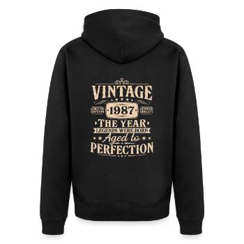 Vintage, 1987, Vintage, Cadeau d’anniversaire - Veste à capuche bio Premium Unisexe - noir - Dos - Nico (187cm)