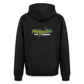 Jena Saale Horizontale One Hundred Kilometers - Unisex Premium Bio Zip Hoodie - Schwarz - Hinten - Nico (187cm)