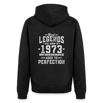 Les légendes sont nées en 1973 - Veste à capuche bio Premium Unisexe - noir - Dos - Nico (187cm)