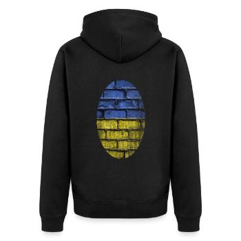 Ukraine PEACE FLAGGE FAHNE - Unisex Premium Bio Zip Hoodie - Schwarz - Hinten - Nico (187cm)