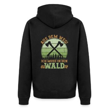 Aus dem Weg ich muss in den Wald - Unisex Premium Bio Zip Hoodie - Schwarz - Hinten - Nico (187cm)