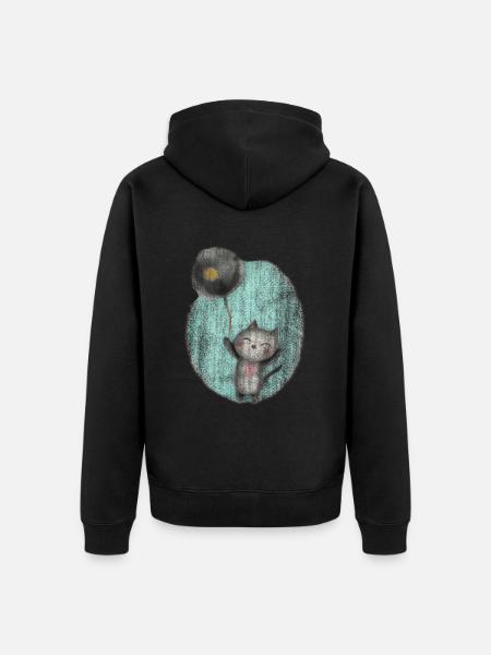 cute drawing cat balloon balloon - Unisex Premium Organic Zip Hoodie - black