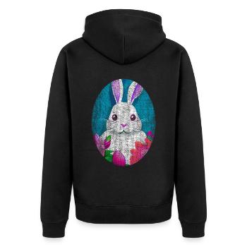 Vintage Osterhase Niedlich - Unisex Premium Bio Zip Hoodie - Schwarz - Hinten - Nico (187cm)