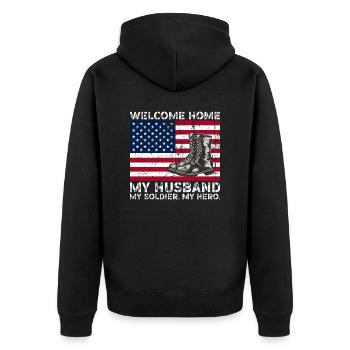 Willkommen zu Hause Mein Mann Mein Soldat Mein Held - Unisex Premium Bio Zip Hoodie - Schwarz - Hinten - Nico (187cm)