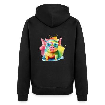 Colorful cool pig with sunglasses - Unisex Premium Organic Zip Hoodie - black - Back - Nico (187cm)