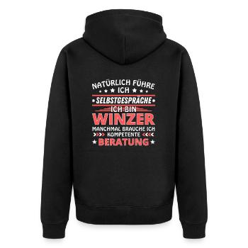 Ich führe Selbstgespräche - Winzer Edition - Unisex Premium Bio Zip Hoodie - Schwarz - Hinten - Nico (187cm)