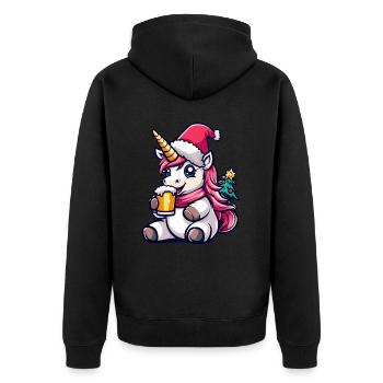 Einhorn Weihnachten Bier Lustig - Unisex Premium Bio Zip Hoodie - Schwarz - Hinten - Nico (187cm)