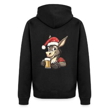 Esel Weihnachten Bier Lustig - Unisex Premium Bio Zip Hoodie - Schwarz - Hinten - Nico (187cm)